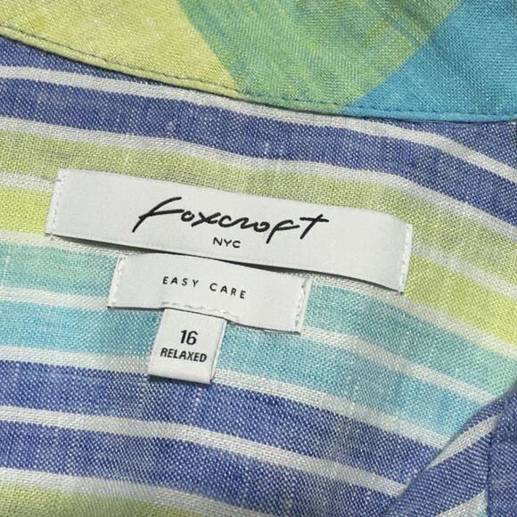 Foxcroft Women’s Plus Size 16 Relaxed Striped Plaid Linen Button Up Shirt Tunic - Picture 5 of 10